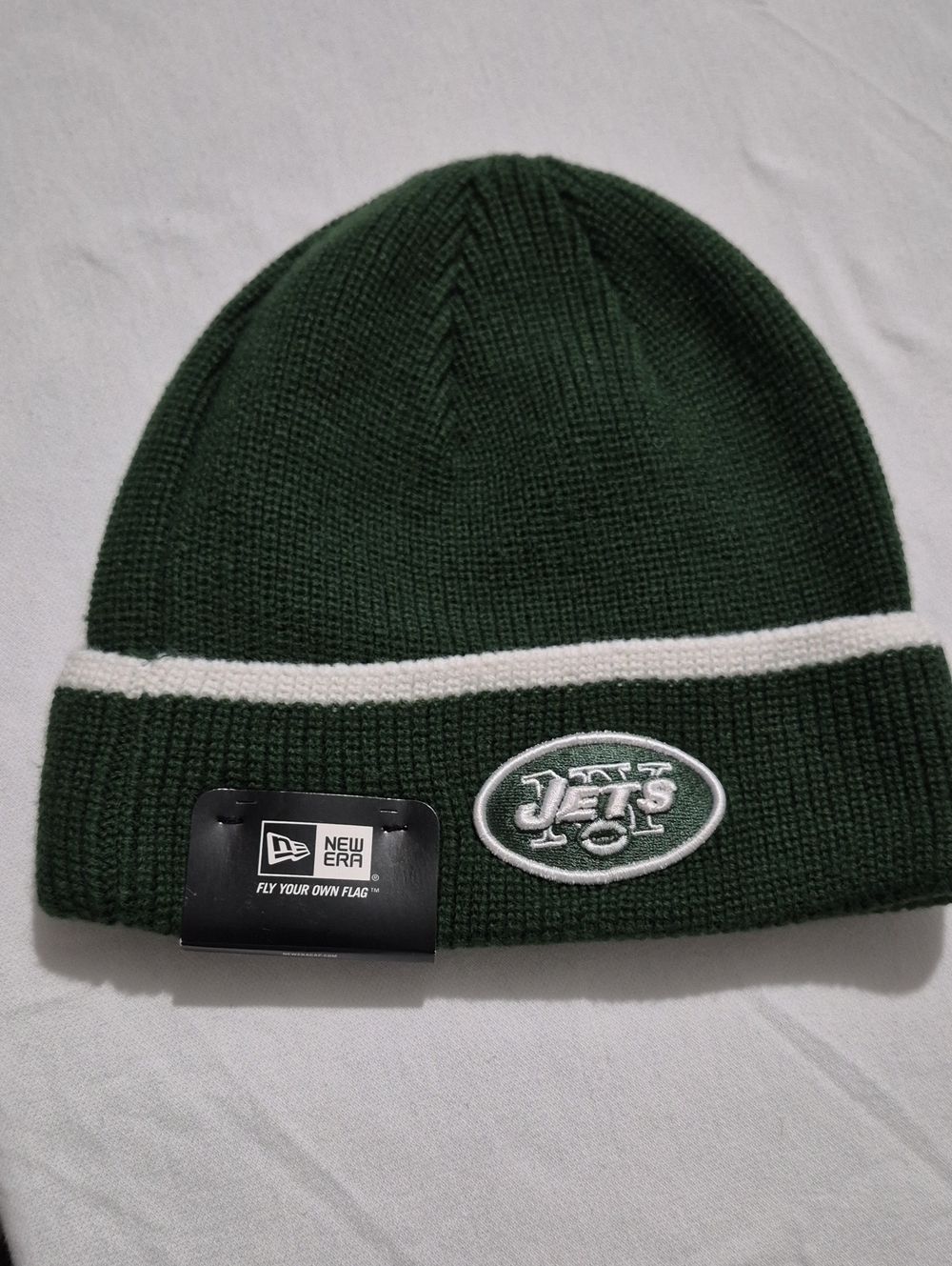 New Era New York Jets Forest Green Beanie with White Trim